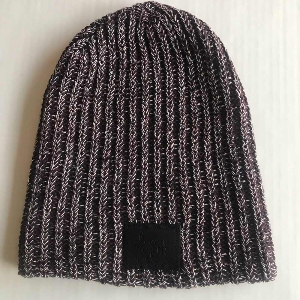 Love Your Melon Burgundy White Knit Beanie Hat